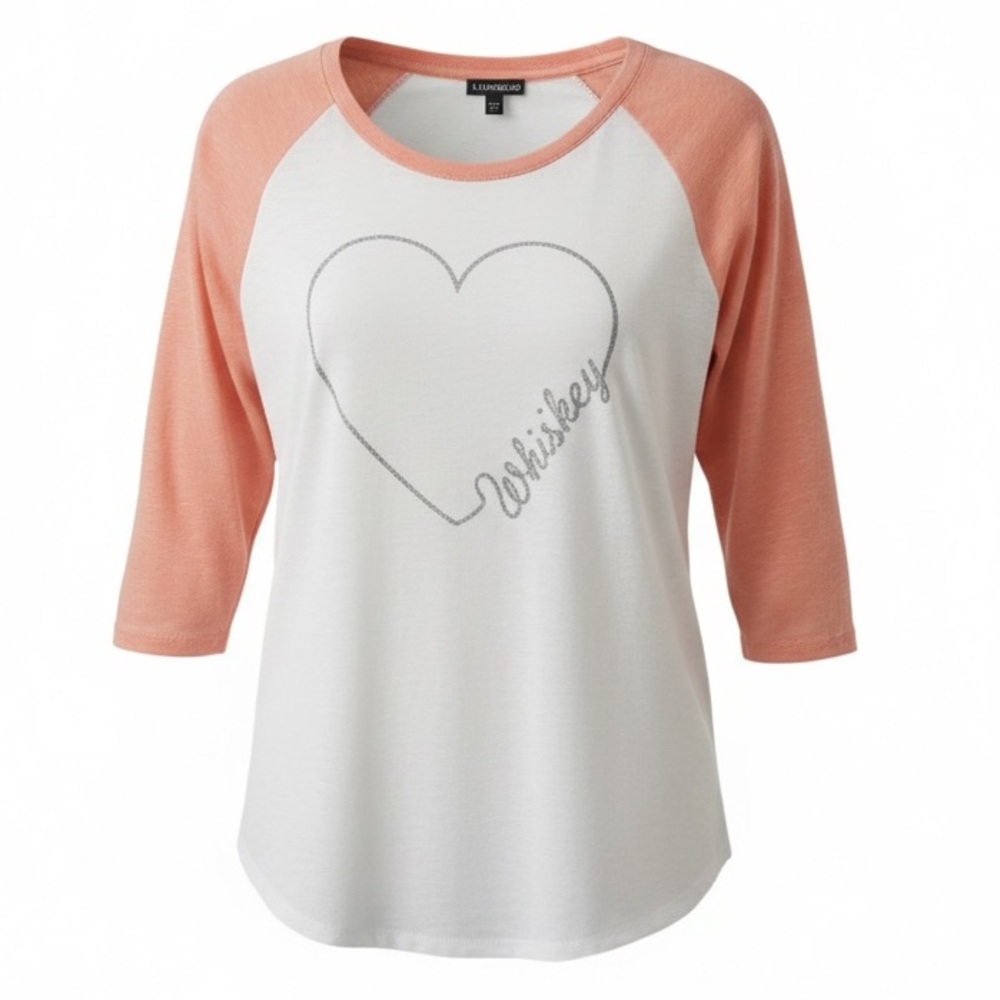 Express Pink and White Heart Graphic Print 3/4 Sleeve Raglan T-Shirt Size Medium